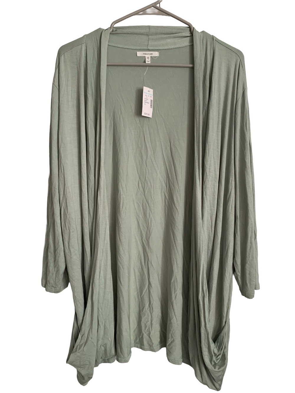 MAURICES Women’s Sage Green 3/4 Sleeve Open Front Rayon Spandex Cardigan Sweater